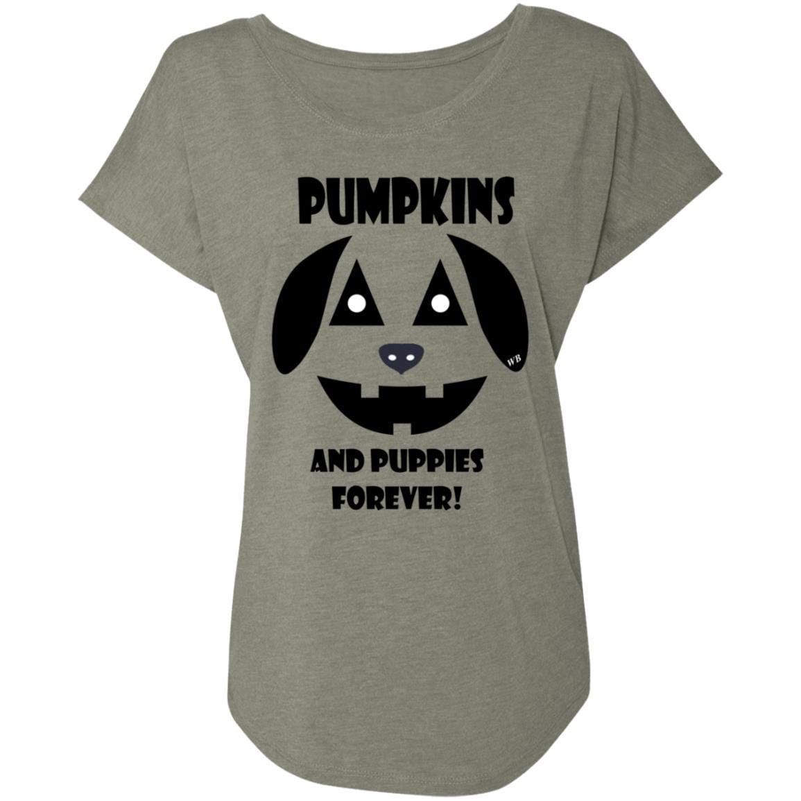 T-Shirts Venetian Grey / X-Small WineyBitches.Co "Pumpkins And Puppies Forever" Halloween Ladies' Triblend Dolman Sleeve WineyBitchesCo