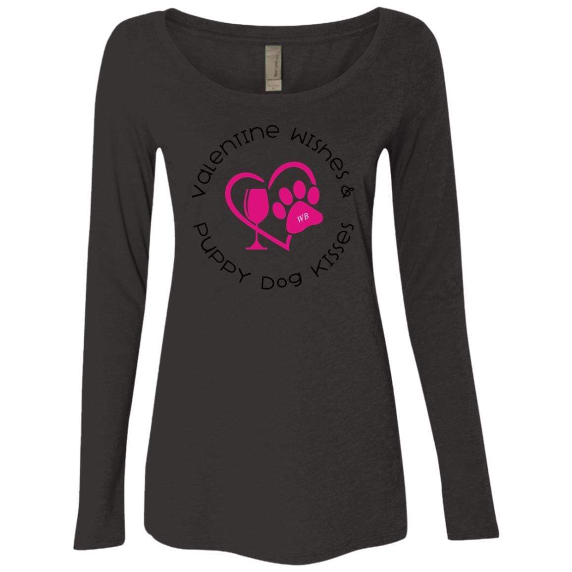 T-Shirts Vintage Black / S Winey Bitches Co 'Valentine Wishes and Puppy Dog Kisses" (Heart) Ladies' Triblend LS Scoop WineyBitchesCo