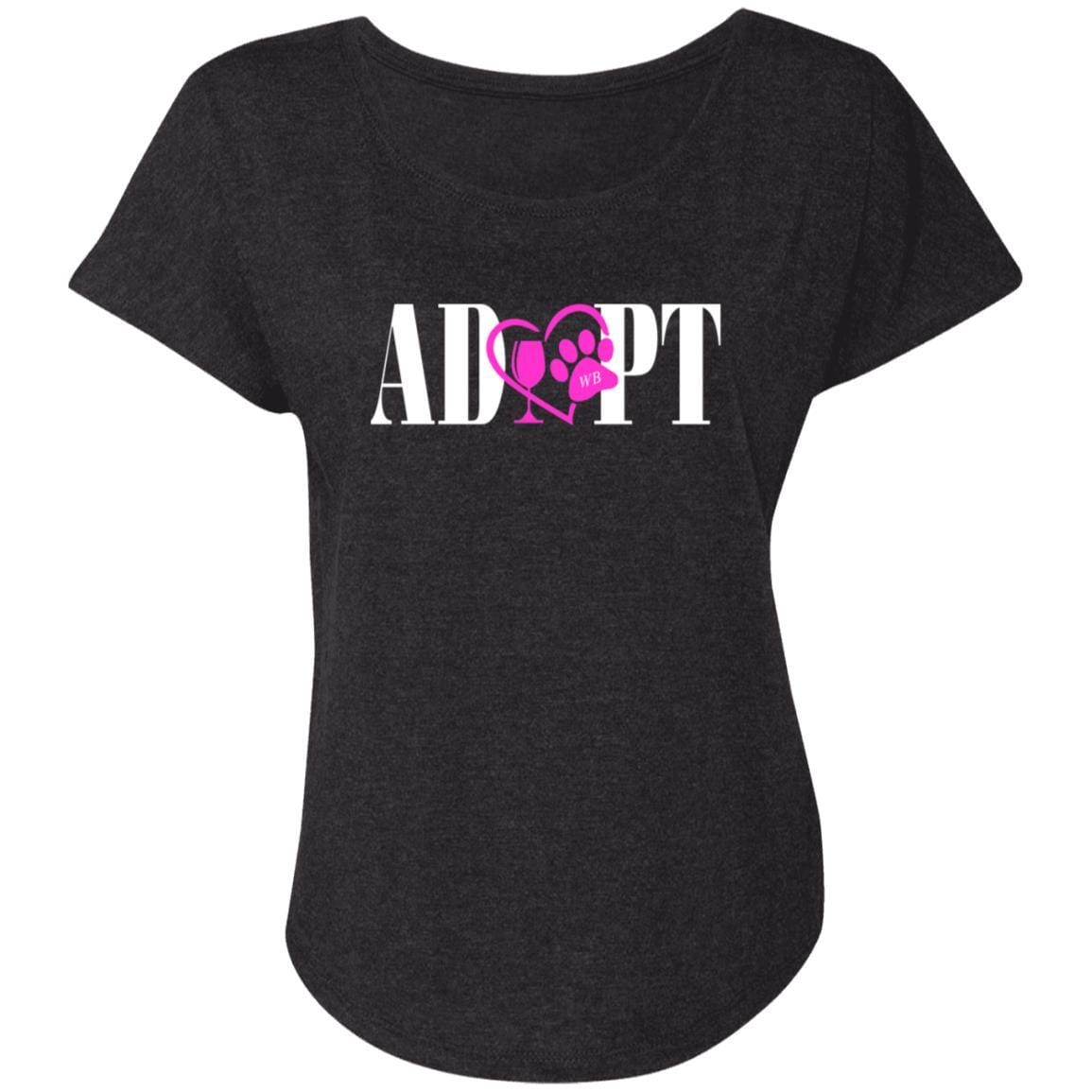 T-Shirts Vintage Black / X-Small WineyBitches.Co “Adopt” Next Level Ladies' Triblend Dolman Sleeve- Pink Heart-Wht Lettering WineyBitchesCo