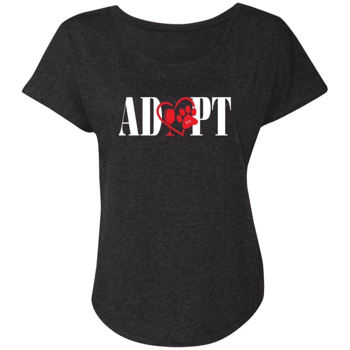 T-Shirts Vintage Black / X-Small WineyBitches.Co “Adopt” Next Level Ladies' Triblend Dolman Sleeve- Red Heart-Wht Lettering WineyBitchesCo