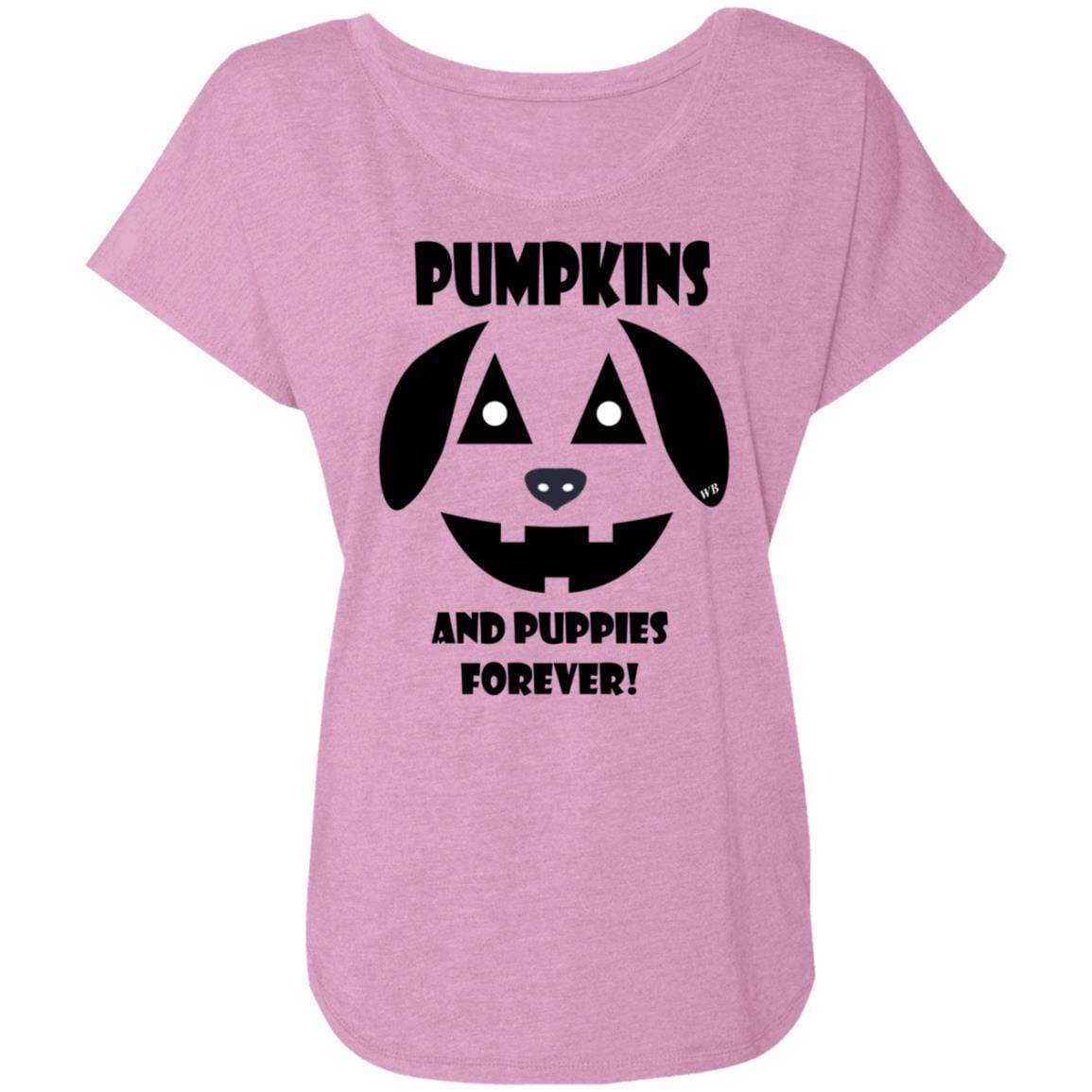 T-Shirts Vintage Lilac / X-Small WineyBitches.Co "Pumpkins And Puppies Forever" Halloween Ladies' Triblend Dolman Sleeve WineyBitchesCo