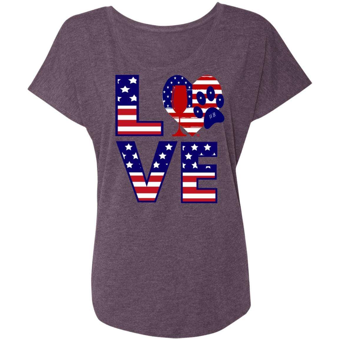 T-Shirts Vintage Purple / X-Small Winey Bitches Co "American Love Paw" Ladies' Triblend Dolman Sleeve WineyBitchesCo