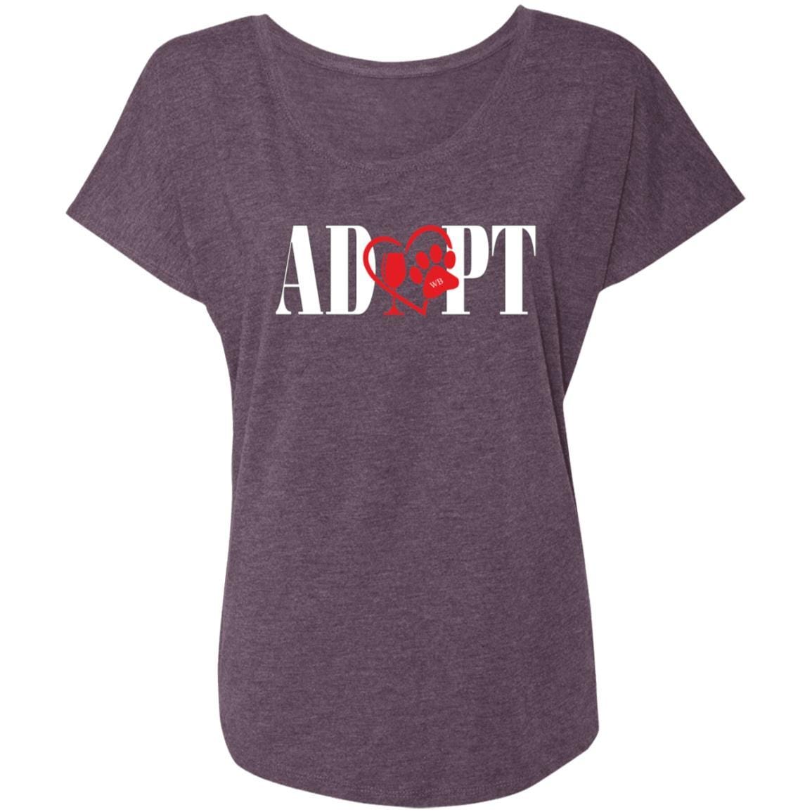 T-Shirts Vintage Purple / X-Small WineyBitches.Co “Adopt” Next Level Ladies' Triblend Dolman Sleeve- Red Heart-Wht Lettering WineyBitchesCo