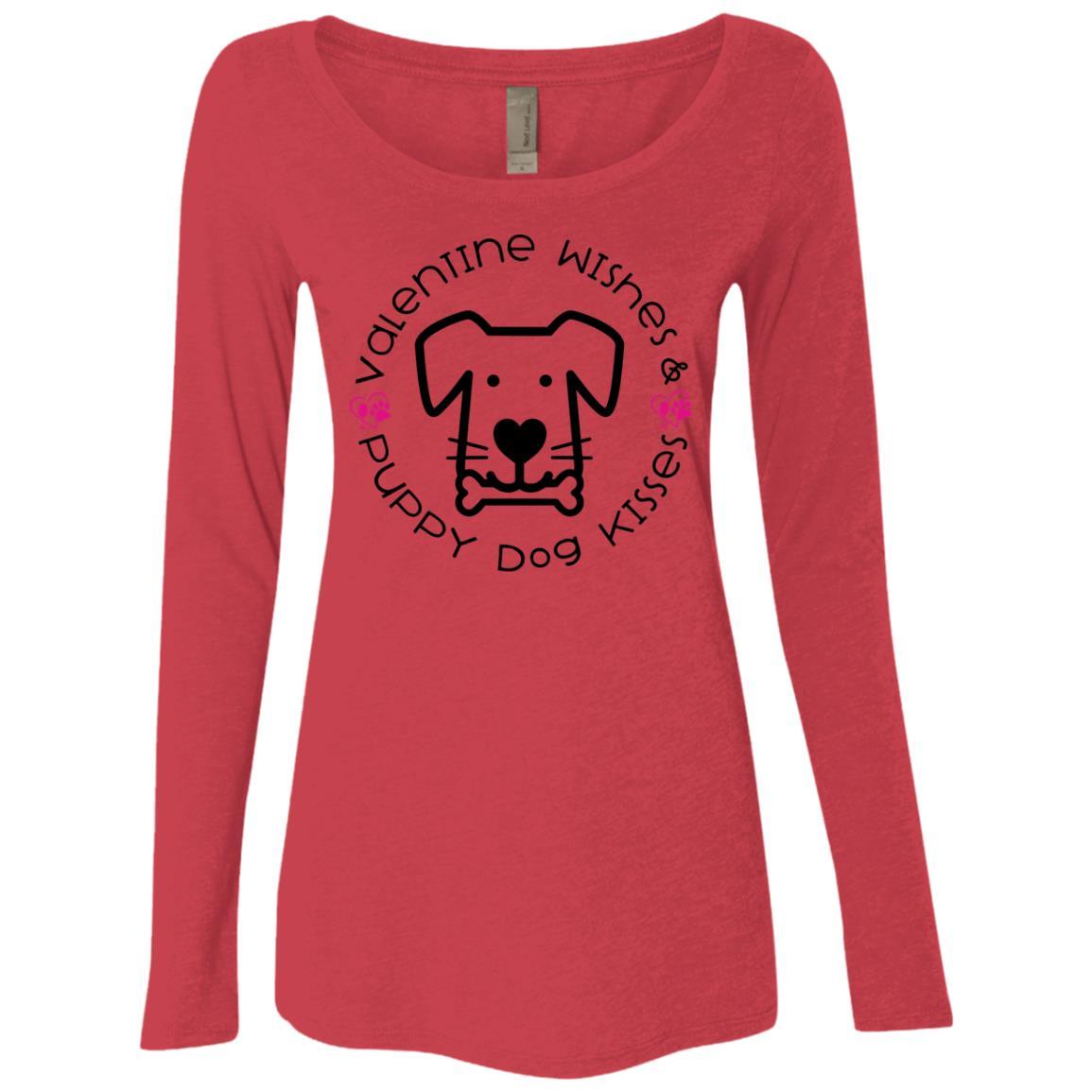 T-Shirts Vintage Red / S Winey Bitches Co 'Valentine Wishes and Puppy Dog Kisses" (Dog) Ladies' Triblend LS Scoop WineyBitchesCo