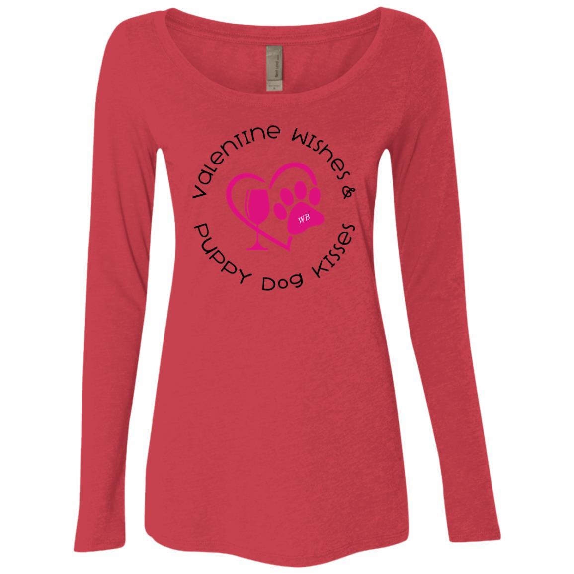 T-Shirts Vintage Red / S Winey Bitches Co 'Valentine Wishes and Puppy Dog Kisses" (Heart) Ladies' Triblend LS Scoop WineyBitchesCo