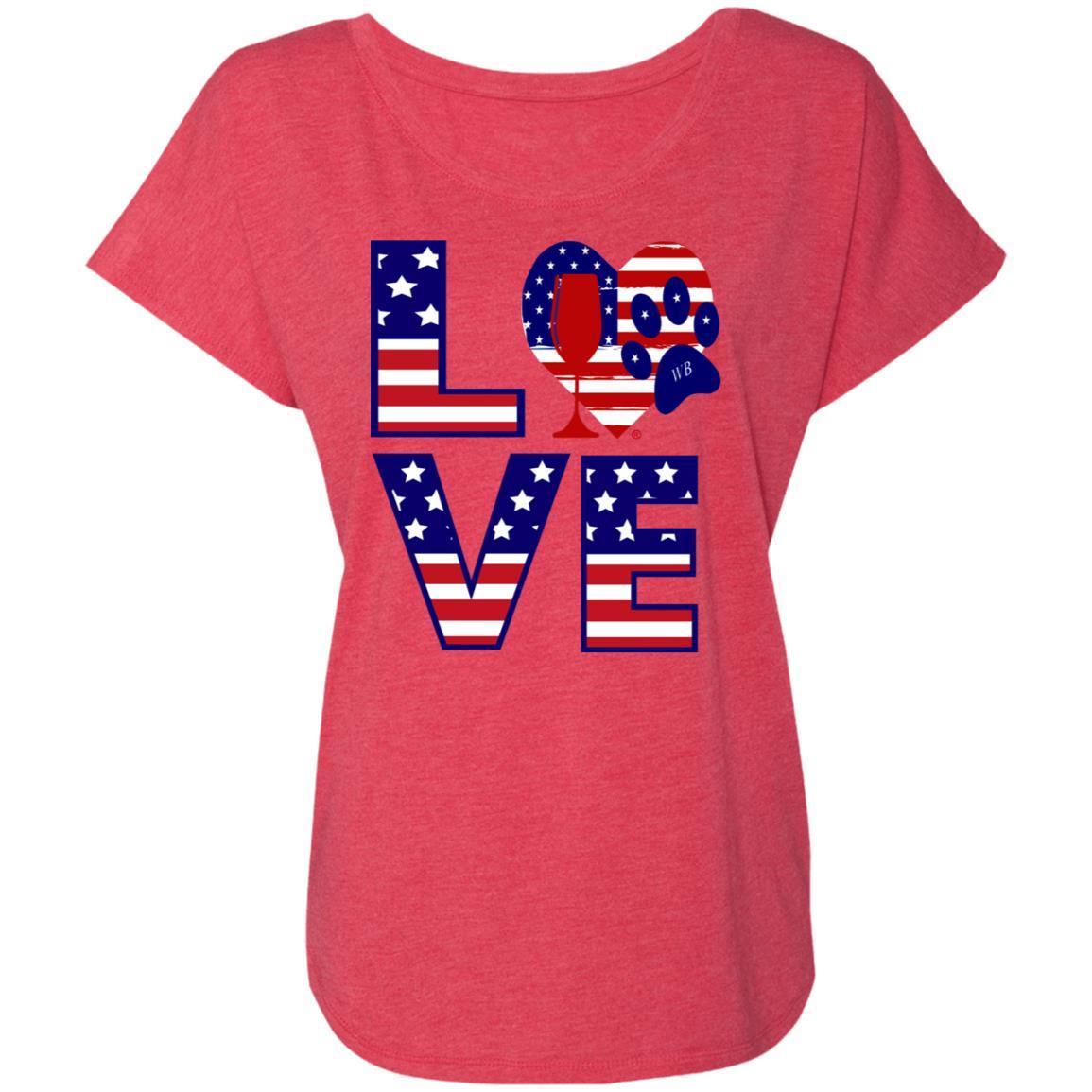 T-Shirts Vintage Red / X-Small Winey Bitches Co "American Love Paw" Ladies' Triblend Dolman Sleeve WineyBitchesCo