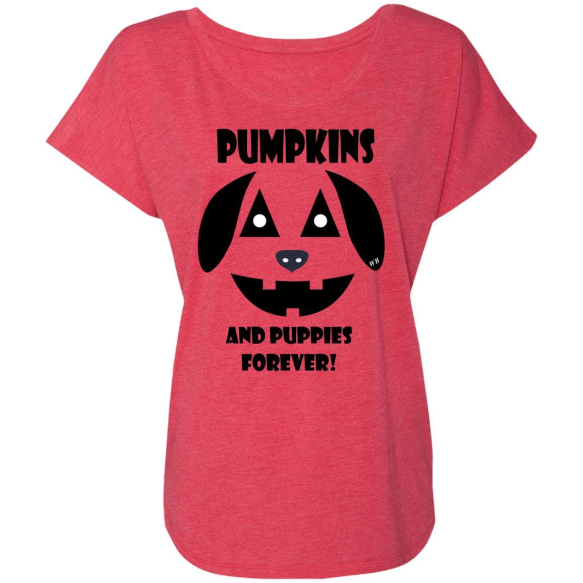 T-Shirts Vintage Red / X-Small WineyBitches.Co "Pumpkins And Puppies Forever" Halloween Ladies' Triblend Dolman Sleeve WineyBitchesCo