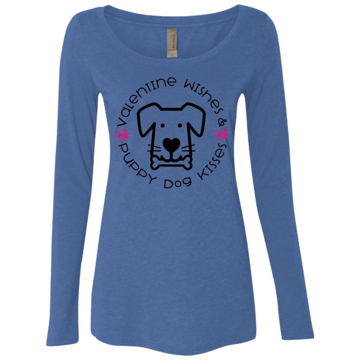 T-Shirts Vintage Royal / S Winey Bitches Co 'Valentine Wishes and Puppy Dog Kisses" (Dog) Ladies' Triblend LS Scoop WineyBitchesCo