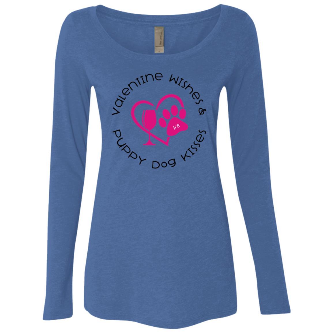 T-Shirts Vintage Royal / S Winey Bitches Co 'Valentine Wishes and Puppy Dog Kisses" (Heart) Ladies' Triblend LS Scoop WineyBitchesCo