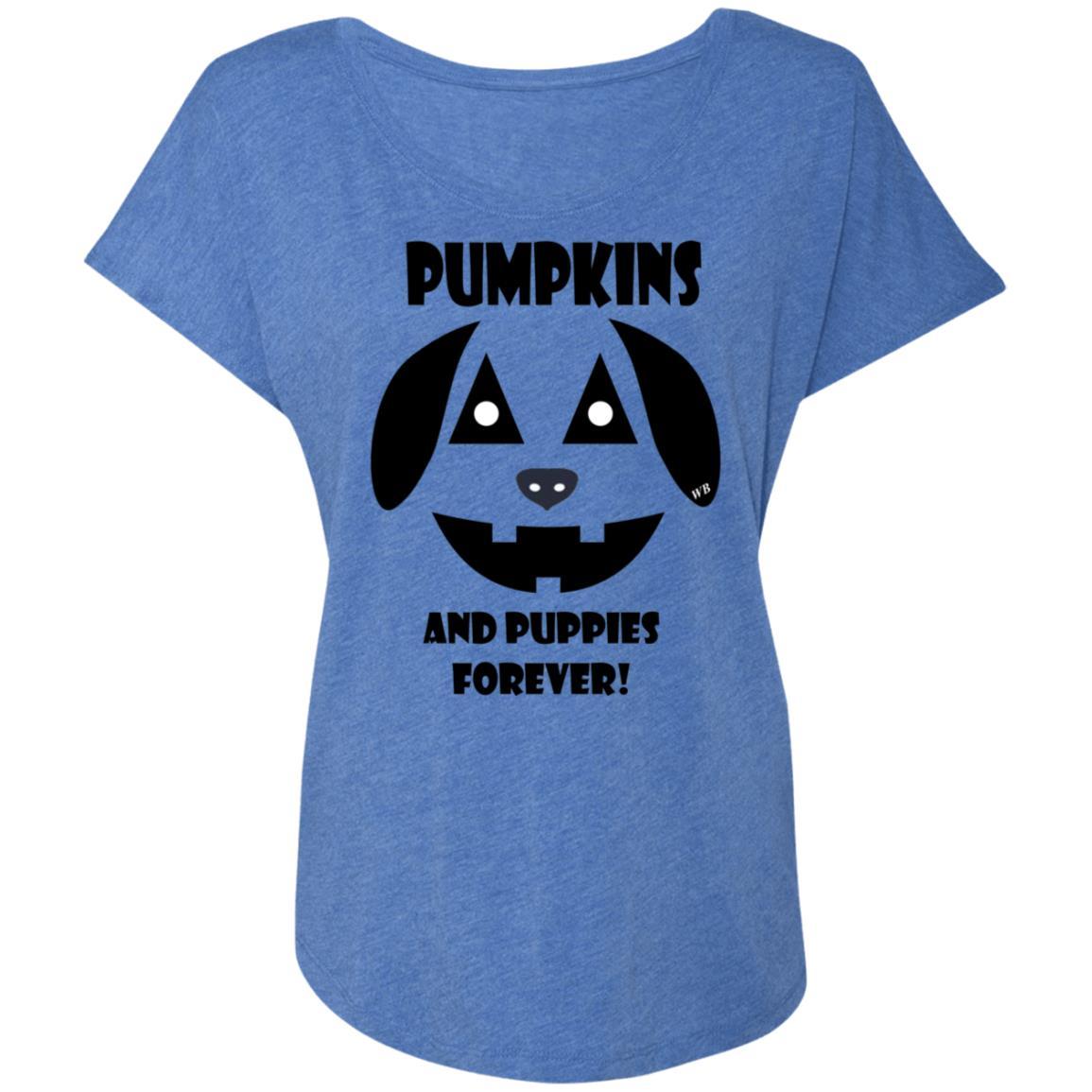 T-Shirts Vintage Royal / X-Small WineyBitches.Co "Pumpkins And Puppies Forever" Halloween Ladies' Triblend Dolman Sleeve WineyBitchesCo