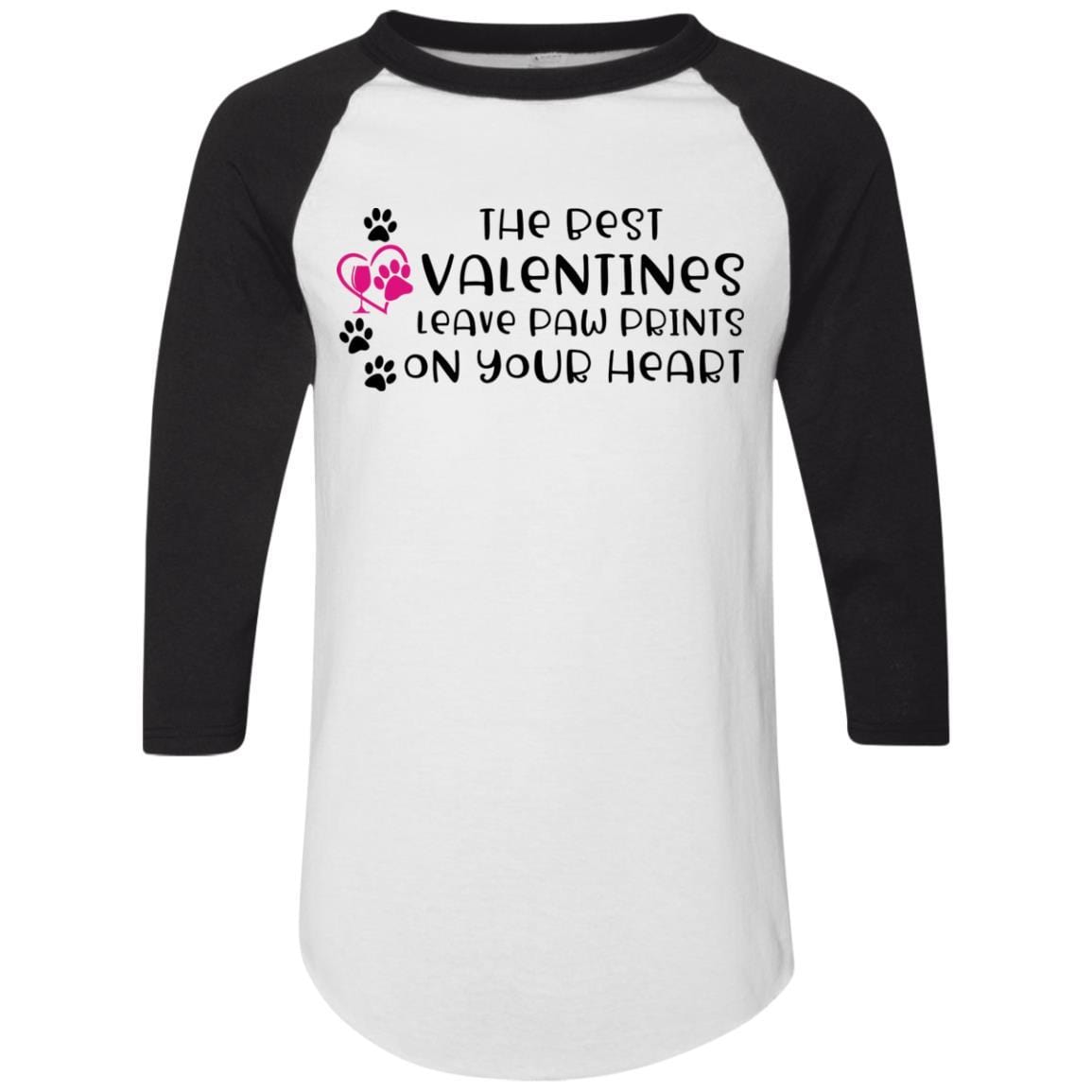T-Shirts White/Black / S Winey Bitches Co "The Best Valentines Leave Paw Prints On Your Heart" Colorblock Raglan Jersey WineyBitchesCo