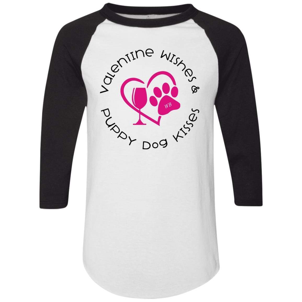 T-Shirts White/Black / S Winey Bitches Co 'Valentine Wishes and Puppy Dog Kisses" (Heart) Colorblock Raglan Jersey WineyBitchesCo