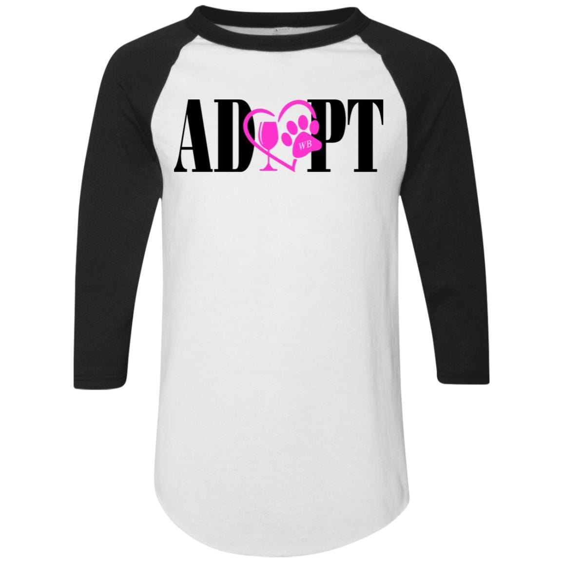 T-Shirts White/Black / S WineyBitches.Co “Adopt” Colorblock Raglan Jersey-Pink Heart-Blk Lettering WineyBitchesCo