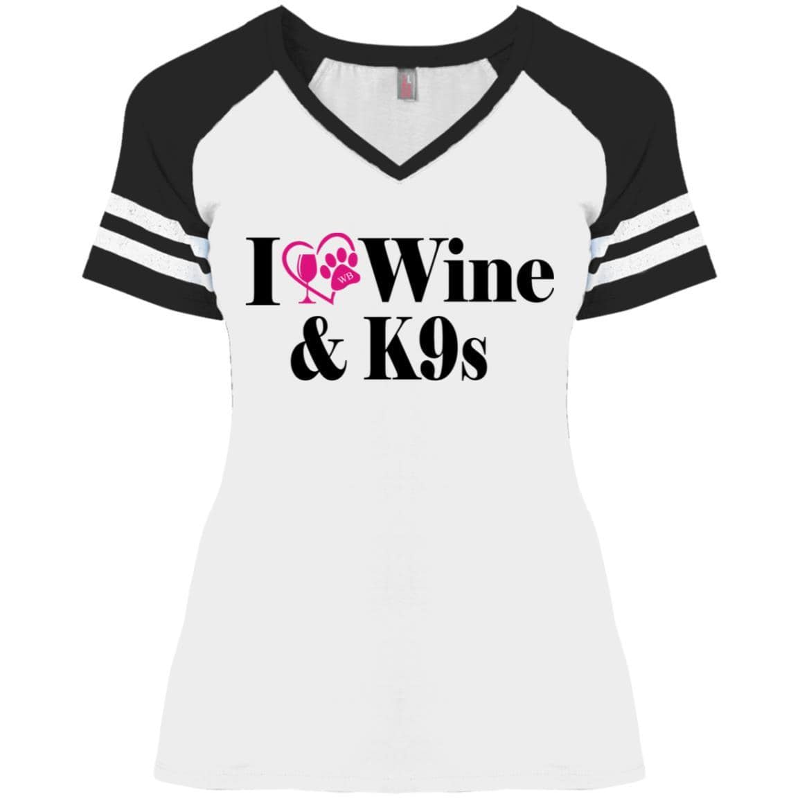T-Shirts White/Black / X-Small WineyBitches.Co "I Love Wine and K9s" Ladies' Game V-Neck T-Shirt WineyBitchesCo