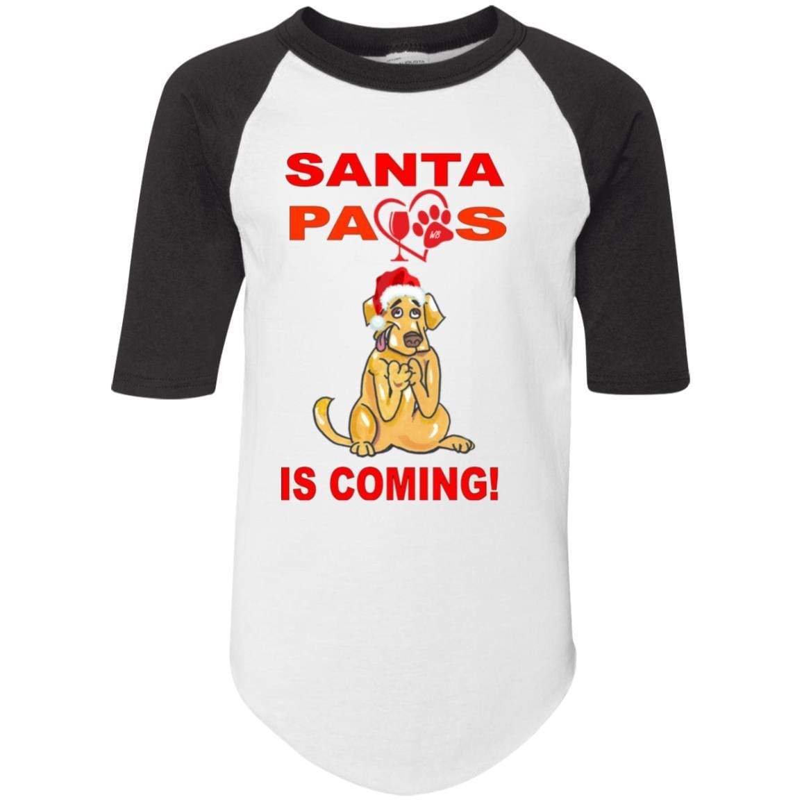 T-Shirts White/Black / YS WineyBitches.co Santa Paws Is Coming Youth Colorblock Raglan Jersey WineyBitchesCo