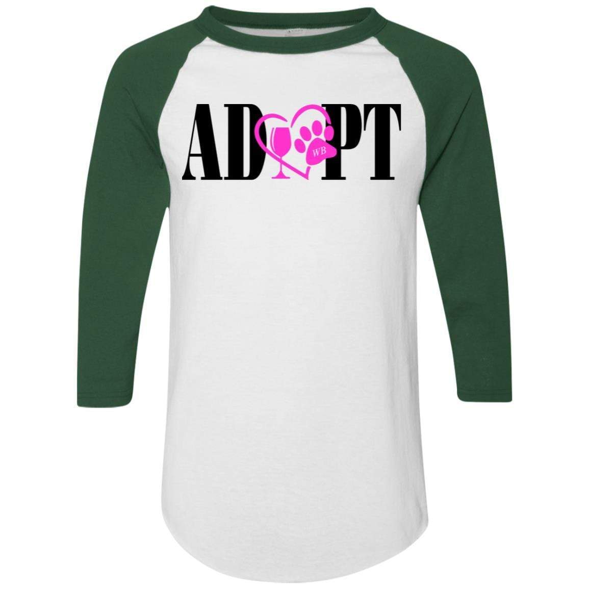 T-Shirts White/Dark Green / S WineyBitches.Co “Adopt” Colorblock Raglan Jersey-Pink Heart-Blk Lettering WineyBitchesCo