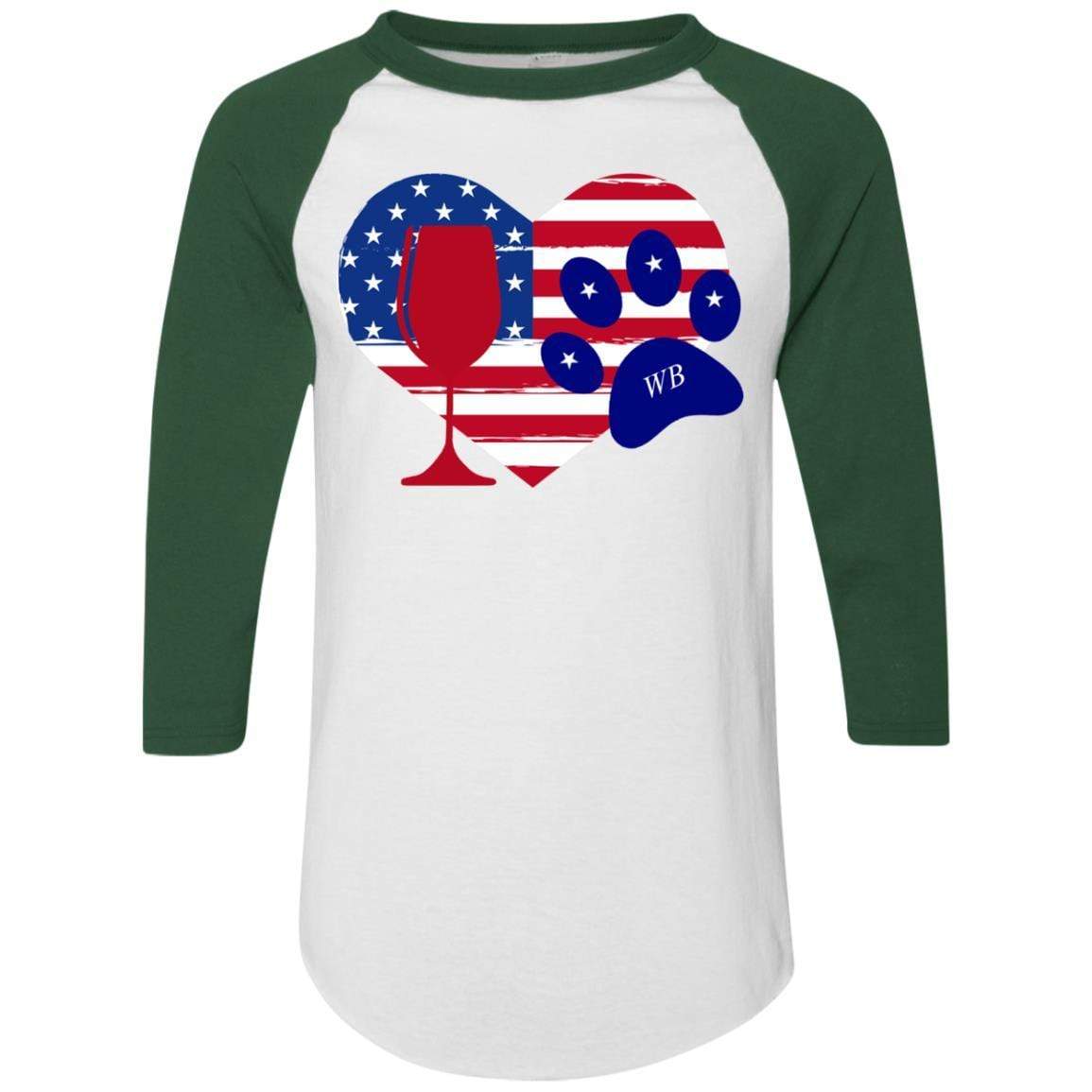 T-Shirts White/Dark Green / S WineyBitches.Co American Wine Paw Heart Colorblock Raglan Jersey WineyBitchesCo