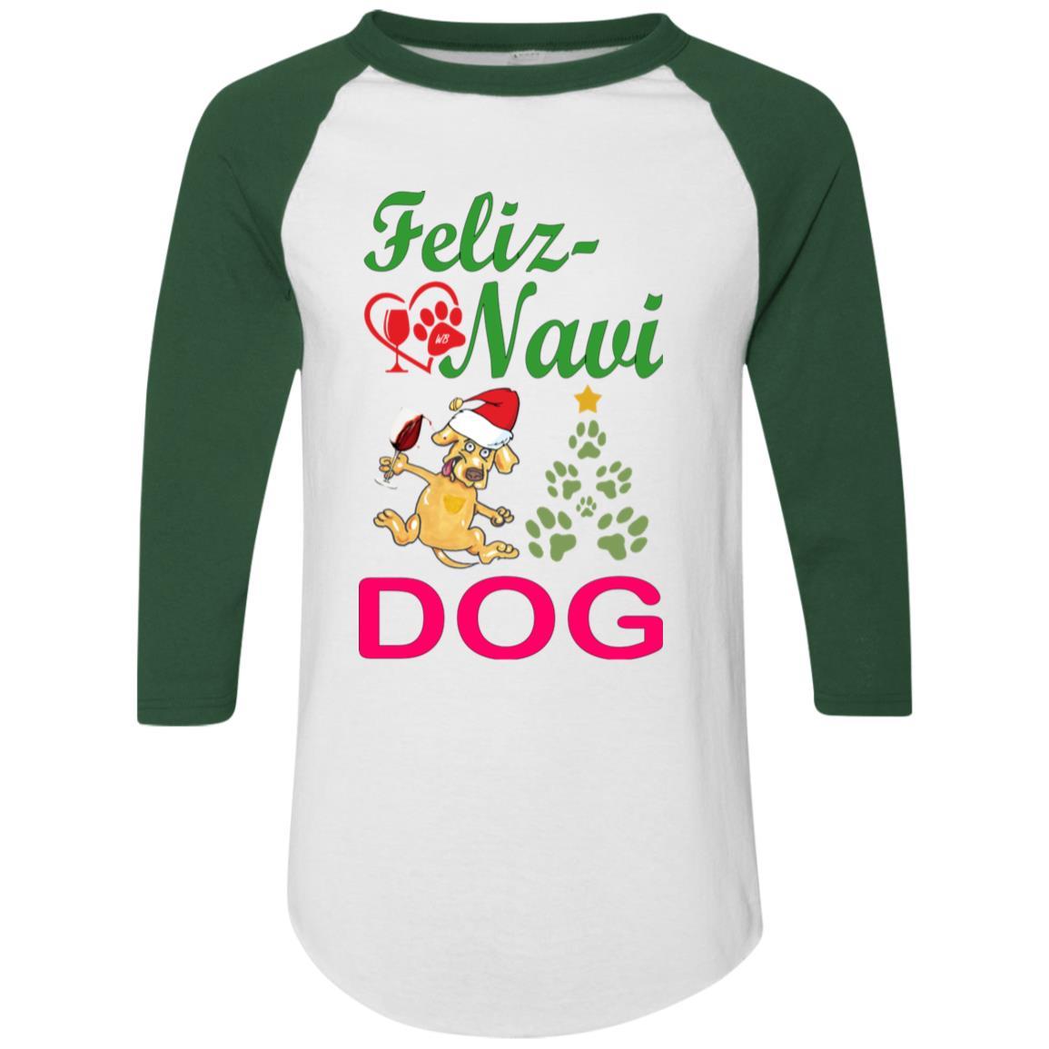 T-Shirts White/Dark Green / S WineyBitches.co Feliz Navi Dog Colorblock Raglan Jersey-Grn -Red WineyBitchesCo