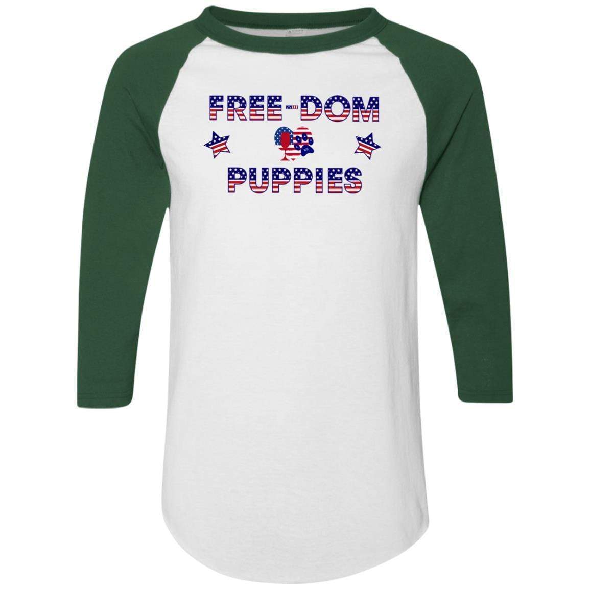 T-Shirts White/Dark Green / S WineyBitches.Co Free-Dom Puppies Colorblock Raglan Jersey WineyBitchesCo