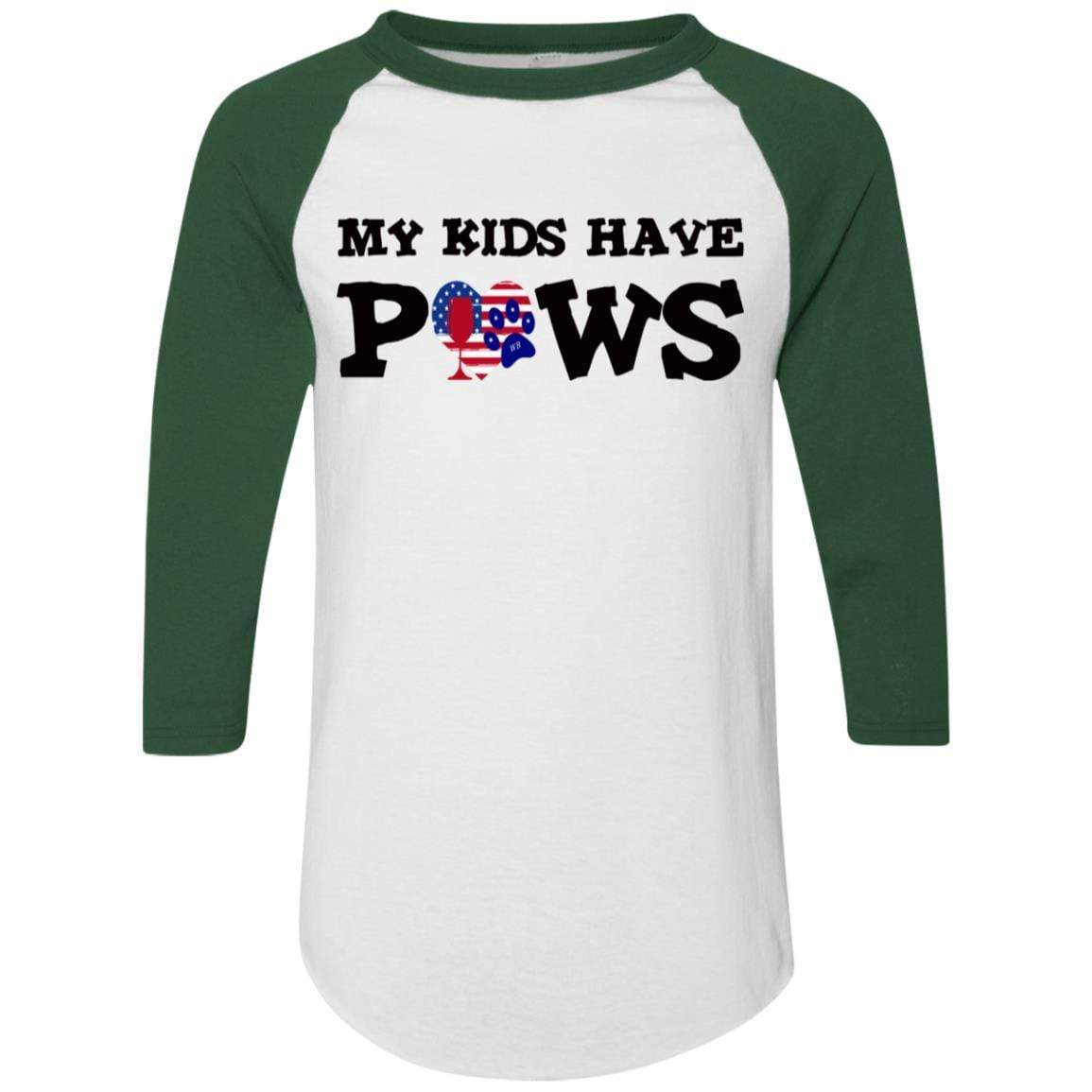 T-Shirts White/Dark Green / S WineyBitches.Co My Kids Have Paws Colorblock Raglan Jersey WineyBitchesCo