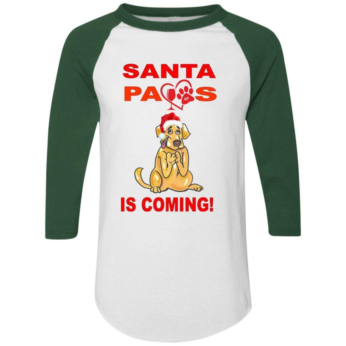 T-Shirts White/Dark Green / S WineyBitches.co "Santa Paws Is Coming" Augusta Colorblock Raglan Jersey WineyBitchesCo