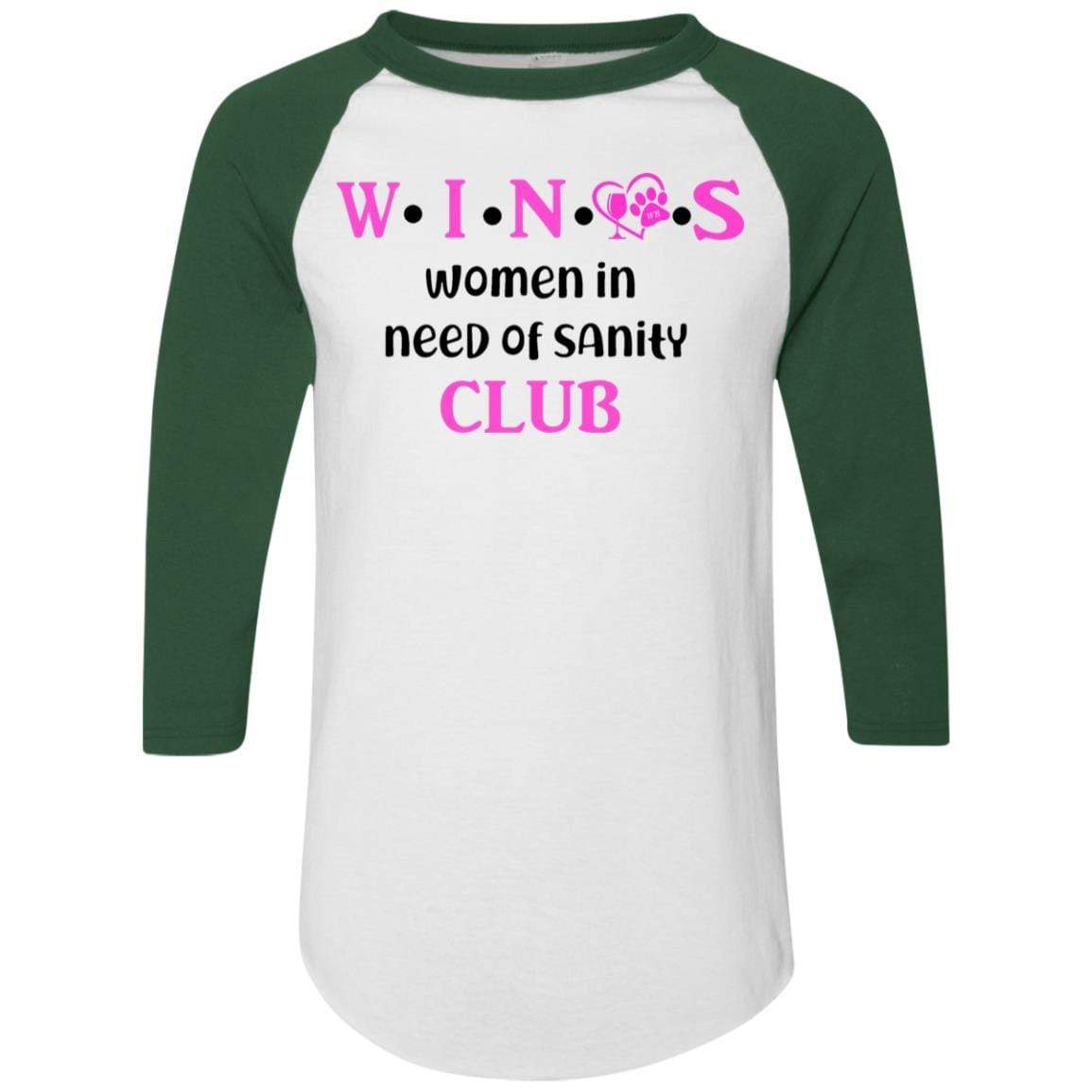 T-Shirts White/Dark Green / S WineyBitches.Co WINOS Club Colorblock Raglan Jersey (Pink Lettering) WineyBitchesCo