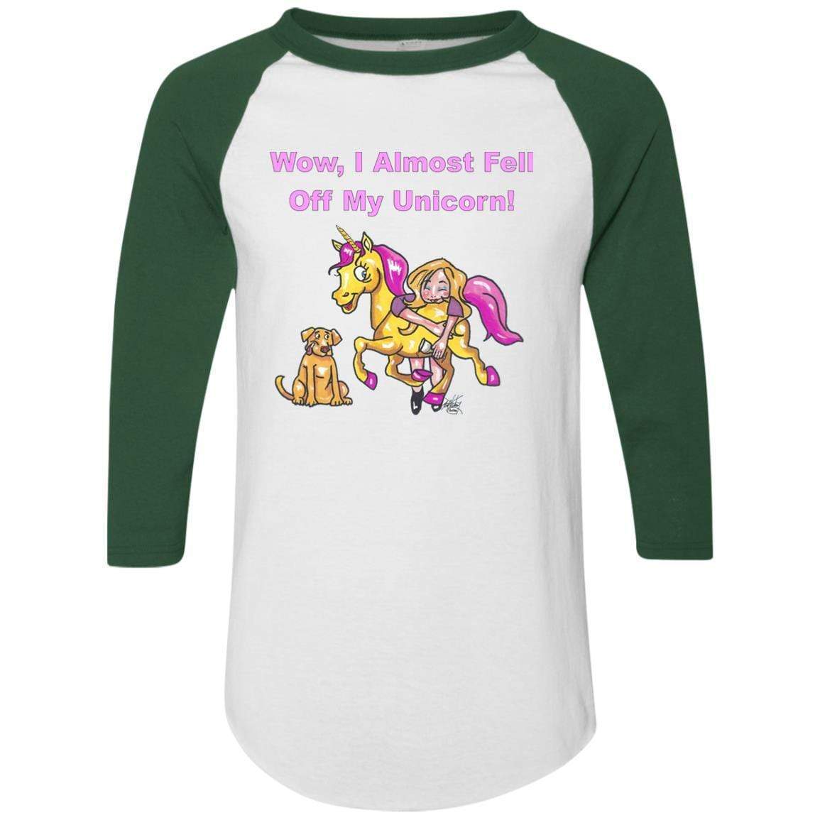 T-Shirts White/Dark Green / S WineyBitches.co "Wow I Almost Fell Off My Unicorn Colorblock Raglan Jersey WineyBitchesCo