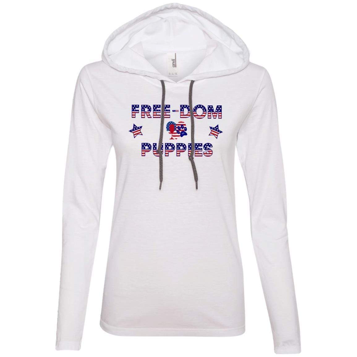 T-Shirts White/Dark Grey / S WineyBitches.Co Free-Dom Puppies Ladies' LS T-Shirt Hoodie WineyBitchesCo