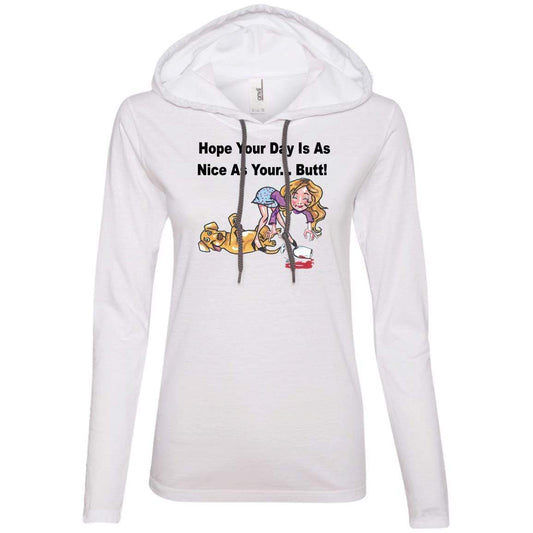 T-Shirts White/Dark Grey / S WineyBitches.co "Hope Your Day Is As Nice As Your...Butt" Blk Lettering Ladies' LS T-Shirt Hoodie WineyBitchesCo