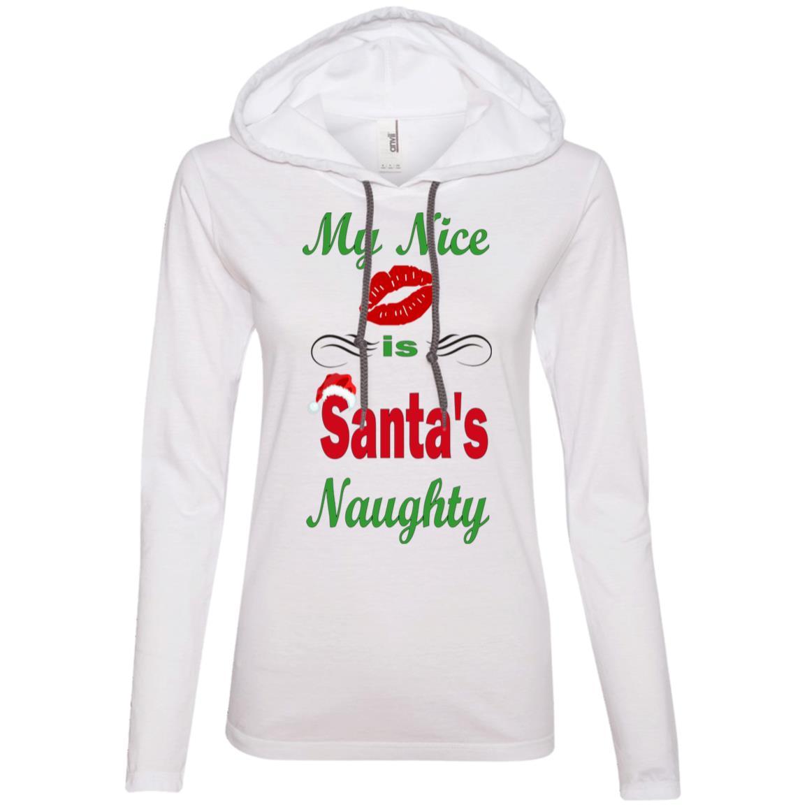 T-Shirts White/Dark Grey / S WineyBitches.co My Nice Is Santa's Naughty Ladies' LS T-Shirt Hoodie WineyBitchesCo