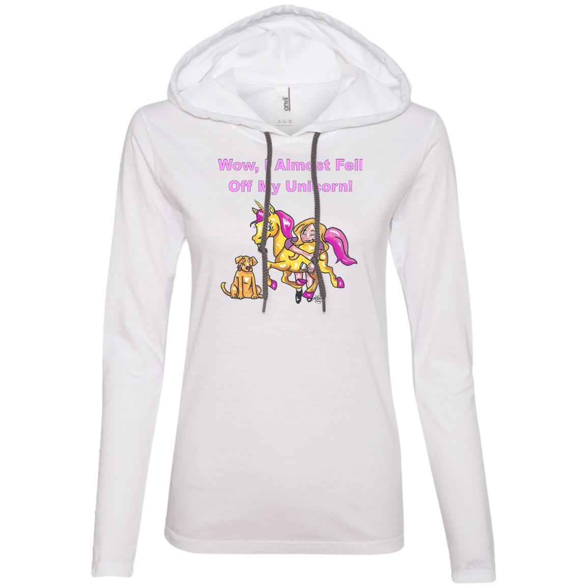 T-Shirts White/Dark Grey / S WineyBitches.co "Wow I Almost Fell Off My Unicorn Ladies' LS T-Shirt Hoodie WineyBitchesCo