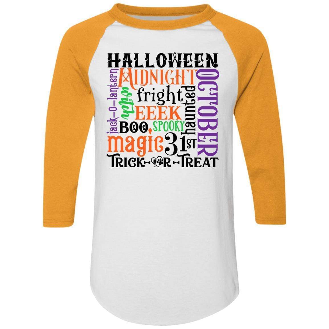 T-Shirts White/Gold / S Winey Bitches Co "Halloween Word Jumble" Colorblock Raglan Jersey WineyBitchesCo