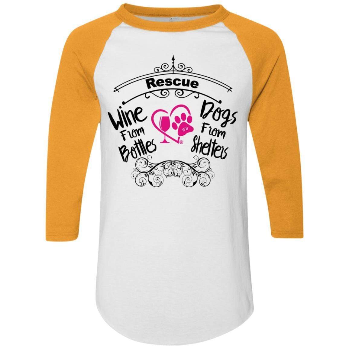 T-Shirts White/Gold / S Winey Bitches Co "I Rescue Wine From Bottles & Dog From Shelters" Colorblock Raglan Jersey WineyBitchesCo