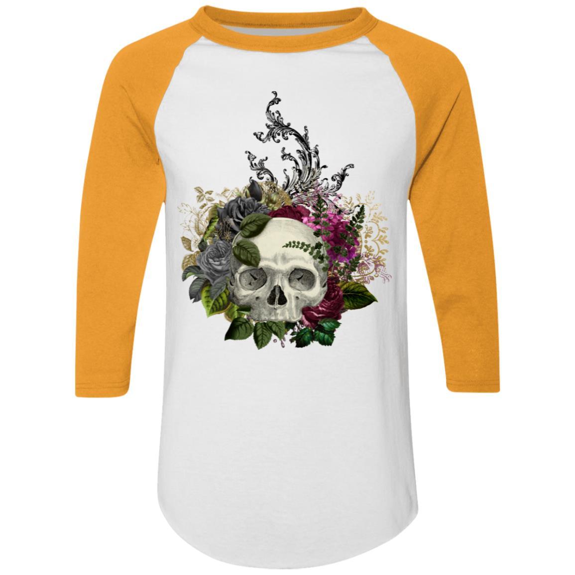 T-Shirts White/Gold / S Winey Bitches Co Skull Design #1 Colorblock Raglan Jersey WineyBitchesCo