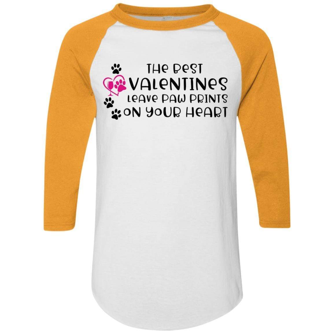 T-Shirts White/Gold / S Winey Bitches Co "The Best Valentines Leave Paw Prints On Your Heart" Colorblock Raglan Jersey WineyBitchesCo