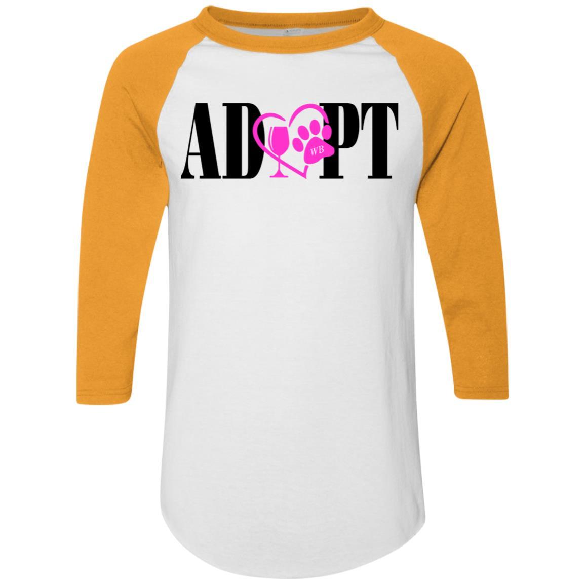 T-Shirts White/Gold / S WineyBitches.Co “Adopt” Colorblock Raglan Jersey-Pink Heart-Blk Lettering WineyBitchesCo