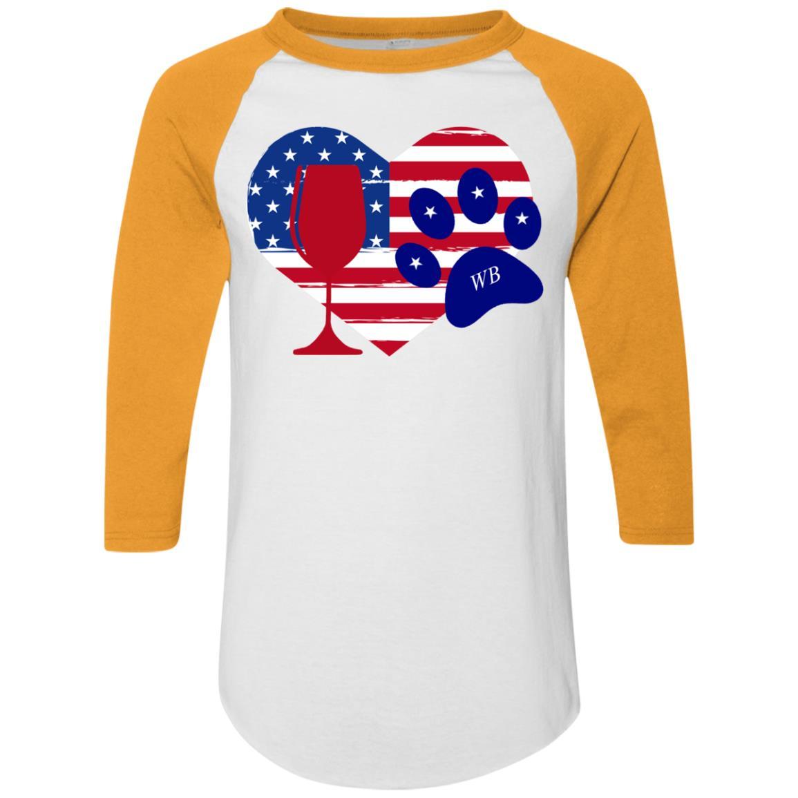 T-Shirts White/Gold / S WineyBitches.Co American Wine Paw Heart Colorblock Raglan Jersey WineyBitchesCo