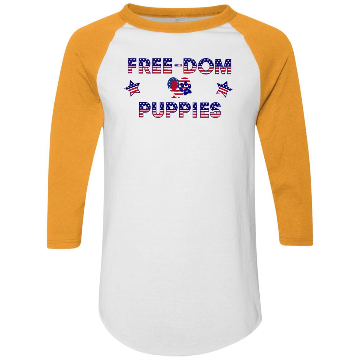 T-Shirts White/Gold / S WineyBitches.Co Free-Dom Puppies Colorblock Raglan Jersey WineyBitchesCo