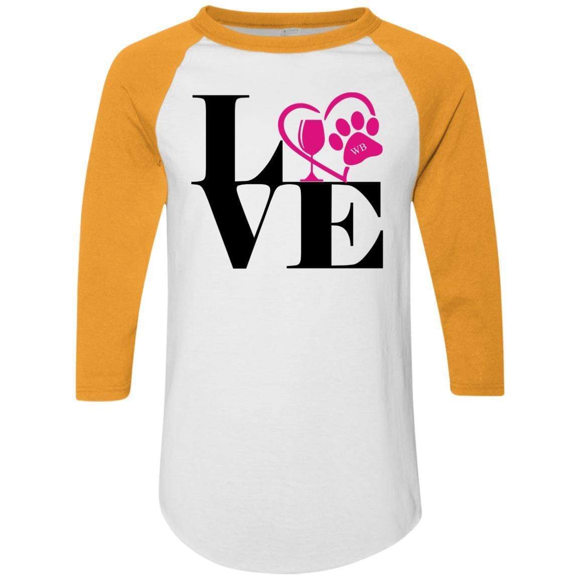 T-Shirts White/Gold / S WineyBitches.Co "Love Paw 2" Augusta Colorblock Raglan Jersey WineyBitchesCo