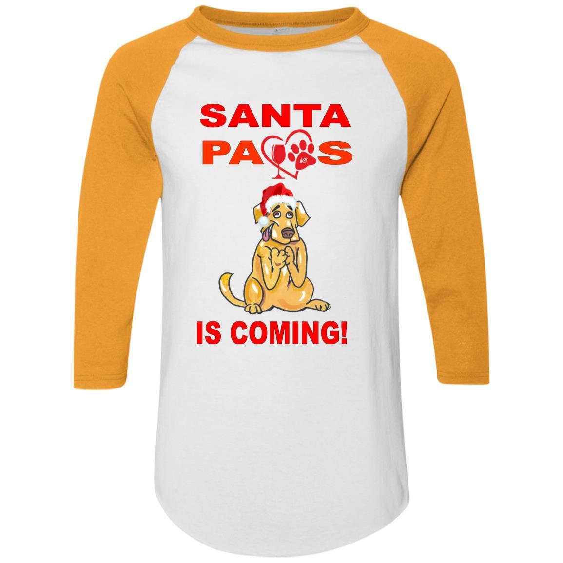 T-Shirts White/Gold / S WineyBitches.co "Santa Paws Is Coming" Augusta Colorblock Raglan Jersey WineyBitchesCo