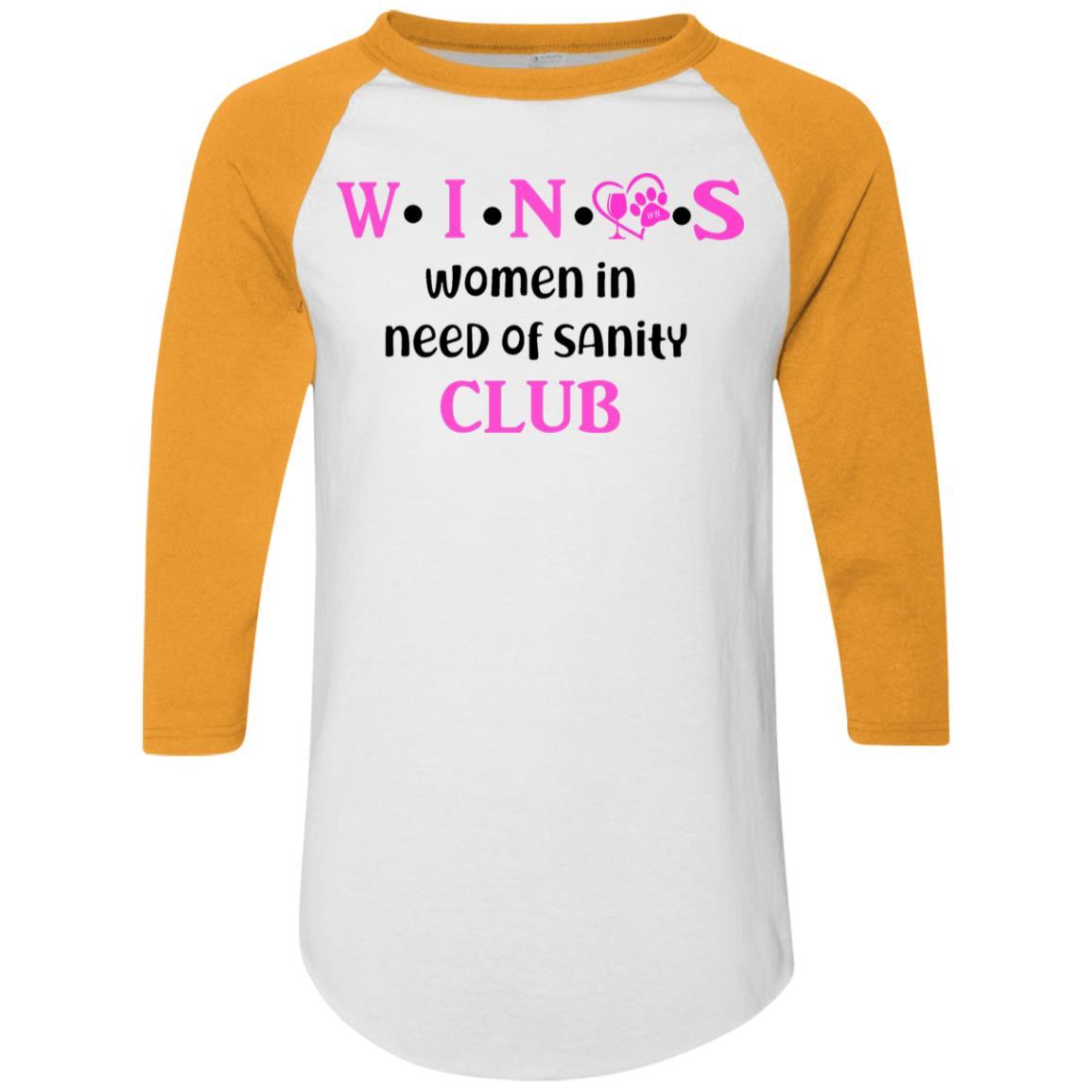 T-Shirts White/Gold / S WineyBitches.Co WINOS Club Colorblock Raglan Jersey (Pink Lettering) WineyBitchesCo