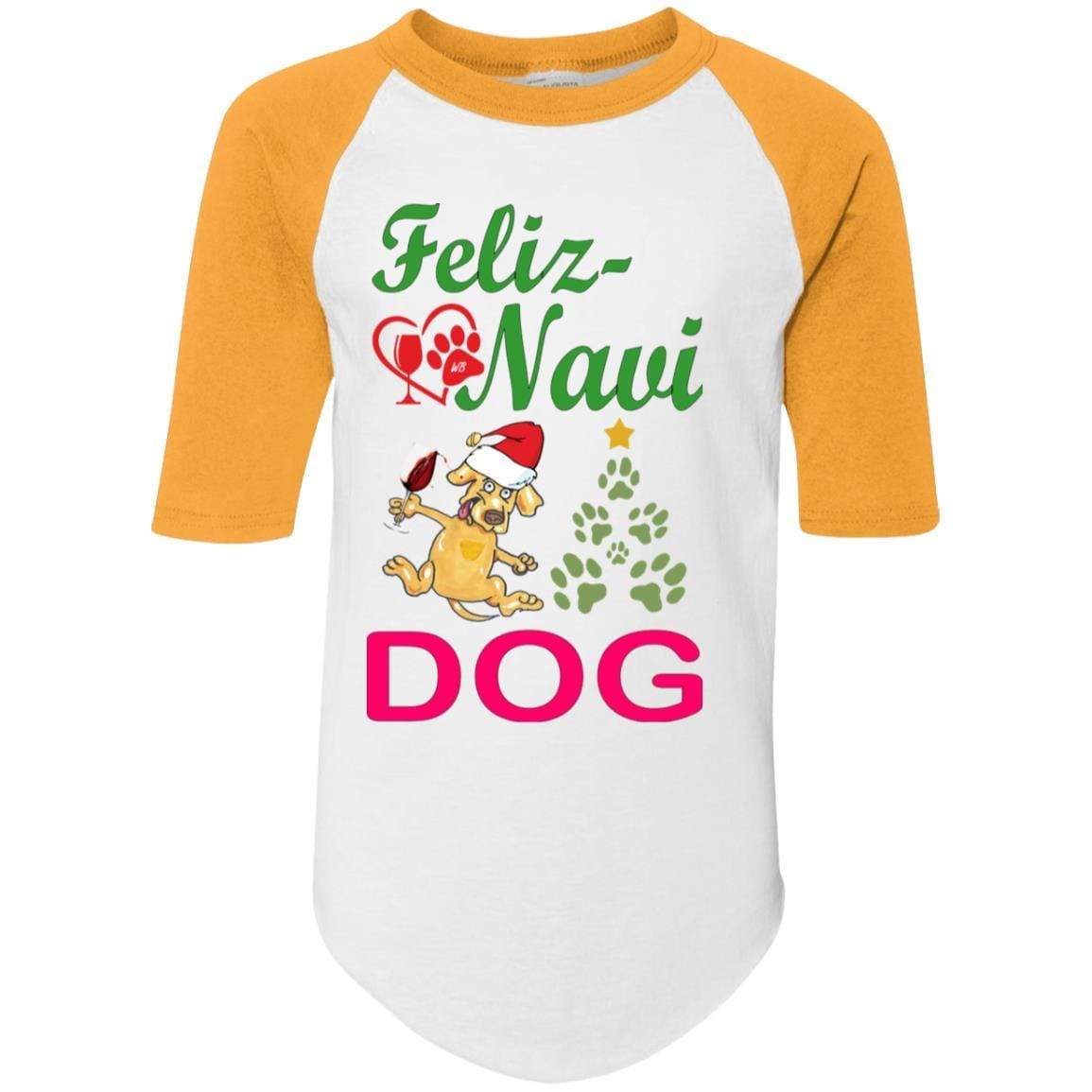 T-Shirts White/Gold / YS WineyBitches.co Feliz Navi Dog Youth Colorblock Raglan Jersey WineyBitchesCo