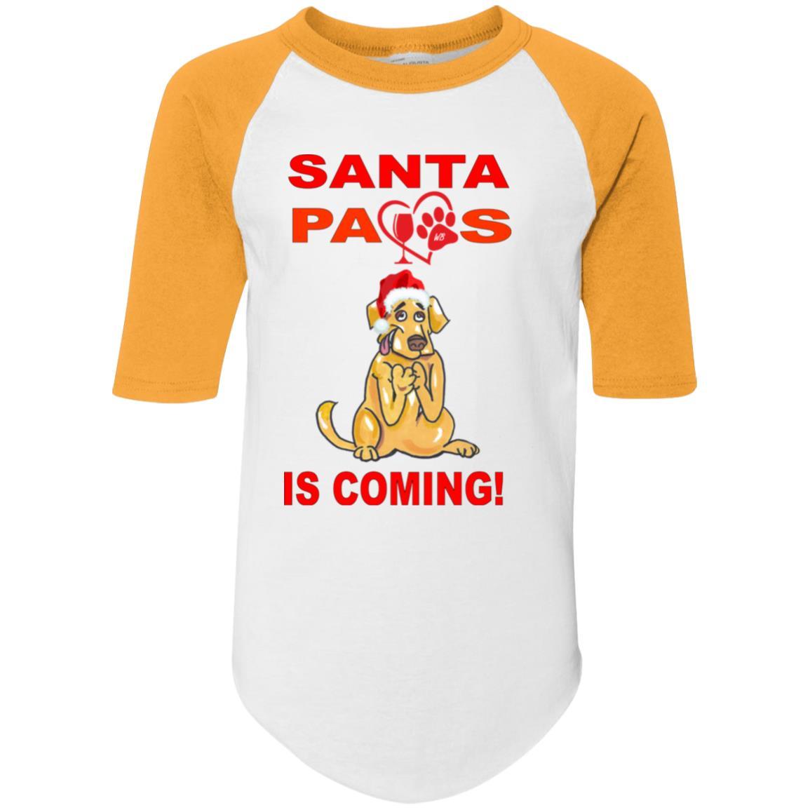 T-Shirts White/Gold / YS WineyBitches.co Santa Paws Is Coming Youth Colorblock Raglan Jersey WineyBitchesCo