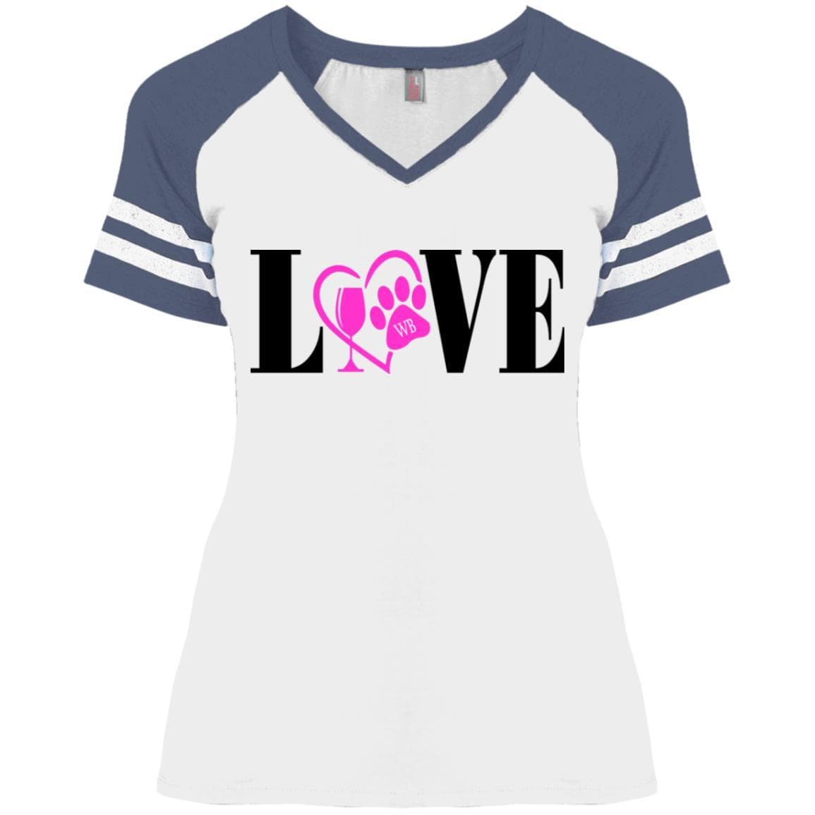 T-Shirts White/Heather Navy / X-Small WineyBitches.co Ladies' " Love Paw" Game V-Neck T-Shirt WineyBitchesCo