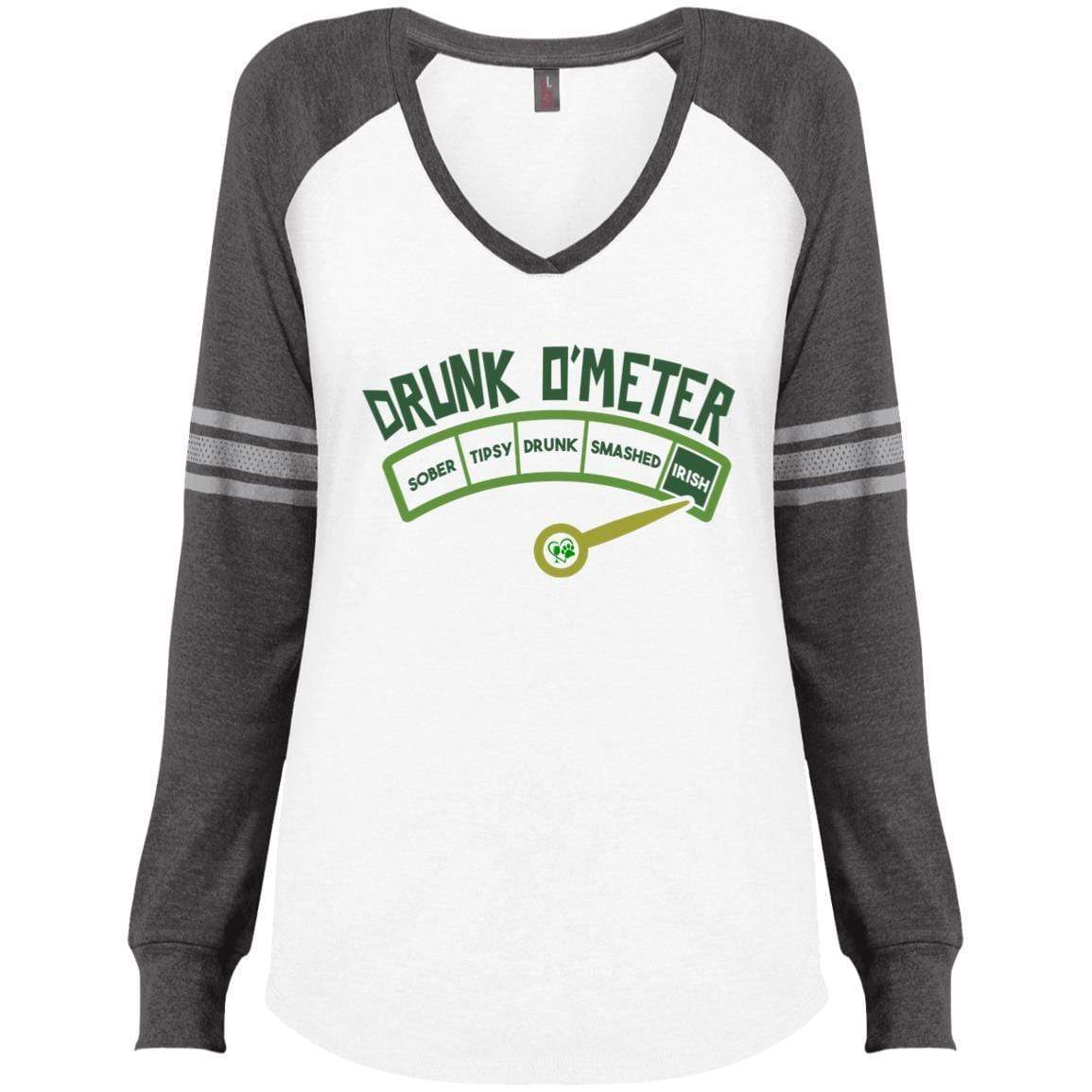 T-Shirts White/Heathered Charcoal / X-Small Winey Bitches Co Ladies' Game LS V-Neck T-Shirt WineyBitchesCo