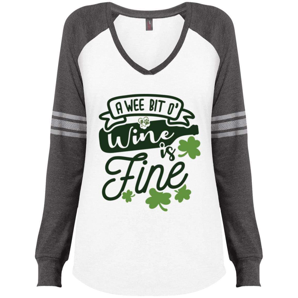 T-Shirts White/Heathered Charcoal / X-Small Winey Bitches Co Ladies' Game LS V-Neck T-Shirt WineyBitchesCo
