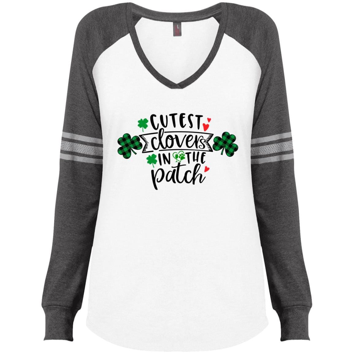 T-Shirts White/Heathered Charcoal / X-Small Winey Bitches Co Ladies' Game LS V-Neck T-Shirt WineyBitchesCo
