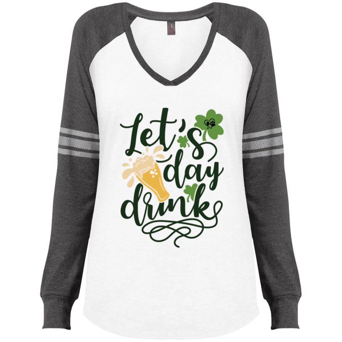 T-Shirts White/Heathered Charcoal / X-Small Winey Bitches Co Ladies' Game LS V-Neck T-Shirt WineyBitchesCo
