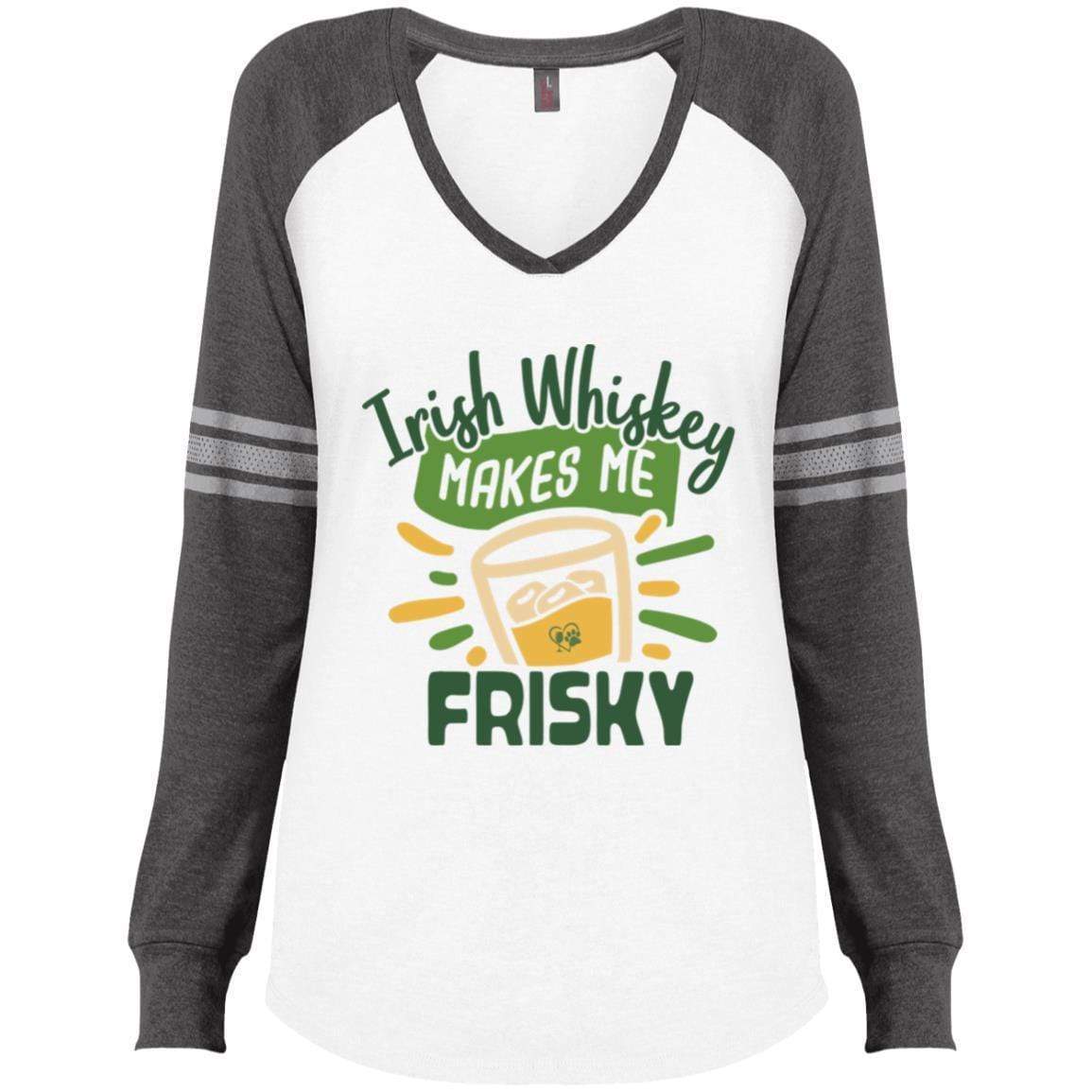 T-Shirts White/Heathered Charcoal / X-Small Winey Bitches Co Ladies' Game LS V-Neck T-Shirt WineyBitchesCo
