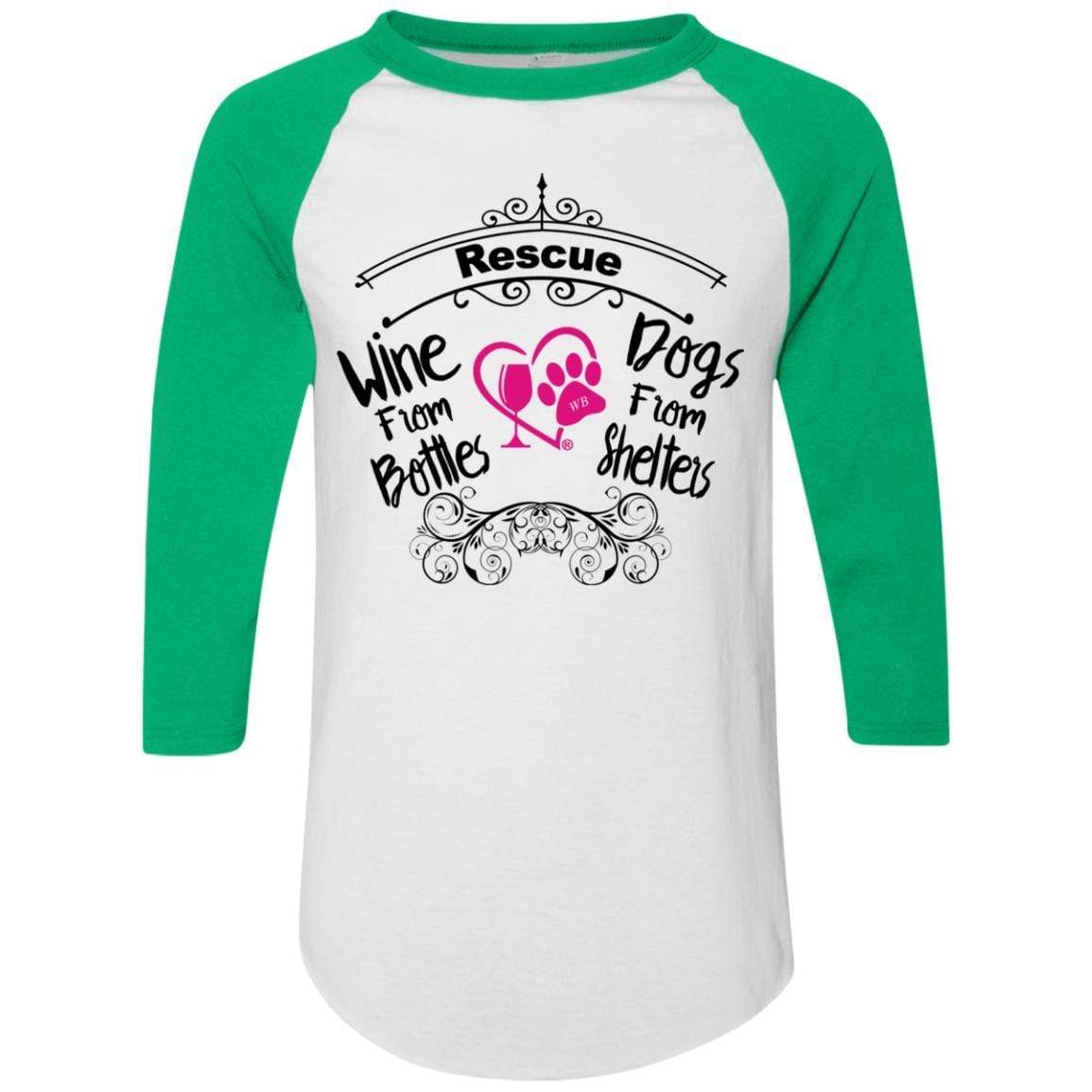 T-Shirts White/Kelly / S Winey Bitches Co "I Rescue Wine From Bottles & Dog From Shelters" Colorblock Raglan Jersey WineyBitchesCo